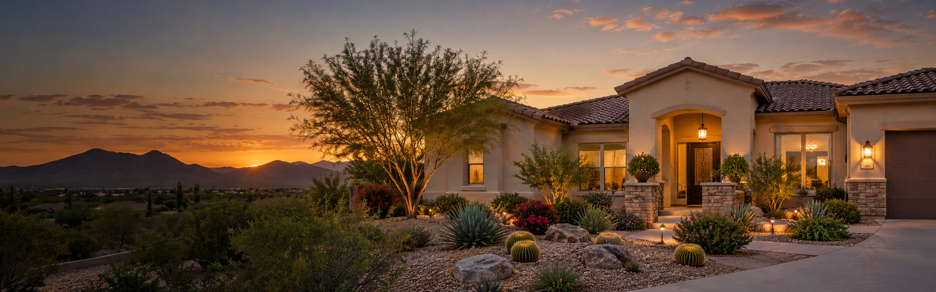 Arizona stucco home with desert landscaping